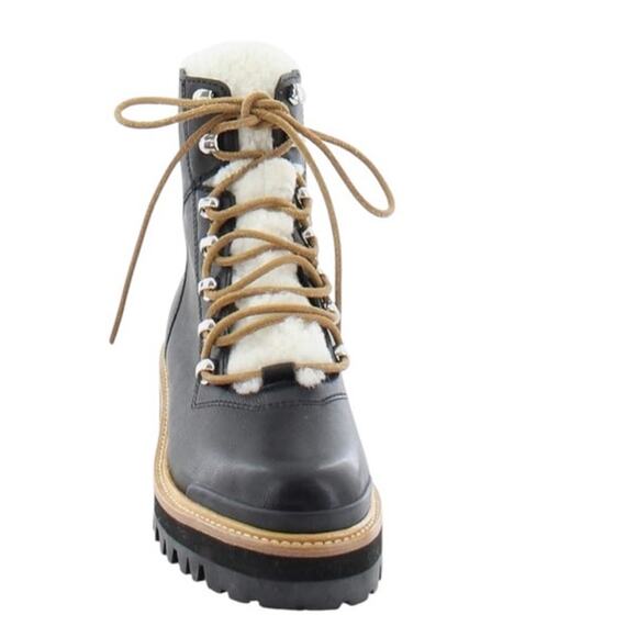Marc Fisher LTD  Izzie Shearling Lug Sole Black Lace Up Ankle Boot Size 9 NEW - Picture 2 of 11